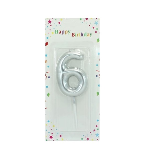 Large Silver Number Candle 6