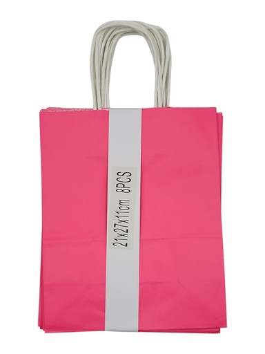 Large 8 pcs Craft Paper Gift Bag Hot Pink  (21*27*11cm) 8.3 × 10.6 × 4.3 in