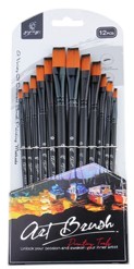 Artist Brush Set: Antique Wood Premium Taklon Set x12 C) Art Medley