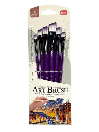 Artist Brush Set: Nylon Hair Shimmer Series Soft-Grip 6 pcs Purple Tip Brush CC