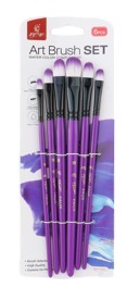 Artist Brush Set: Nylon Hair Shimmer Series Soft-Grip 6pcs Purple Tip Brush DD