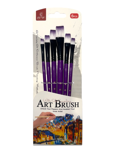 Artist Brush Set: Nylon Hair Shimmer Series Soft-Grip 6 pcs Purple Tip Brush EE