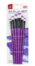 Artist Brush Set: Nylon Hair Shimmer Series Soft-Grip 6pcs Purple Tip Brush EE