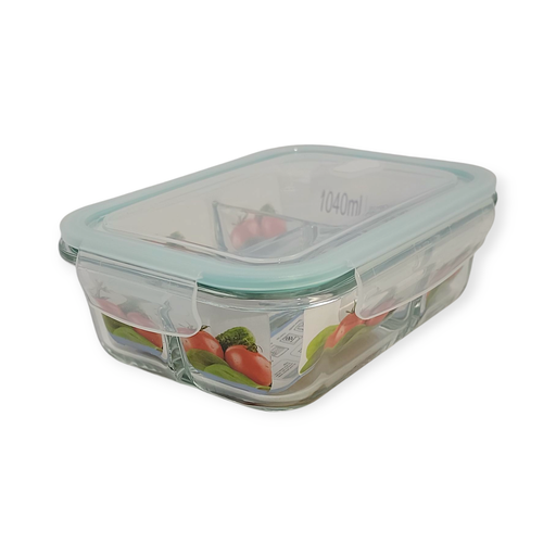 1040ml Oven Safe Glass Container Lock Lid Square with Divider