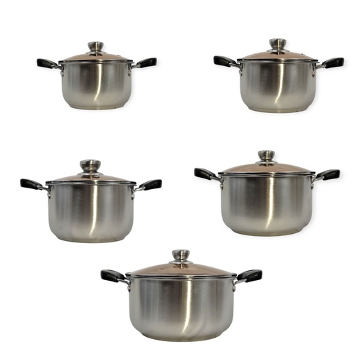 5 Set Bakelite Handle Casserole with Glass Lid