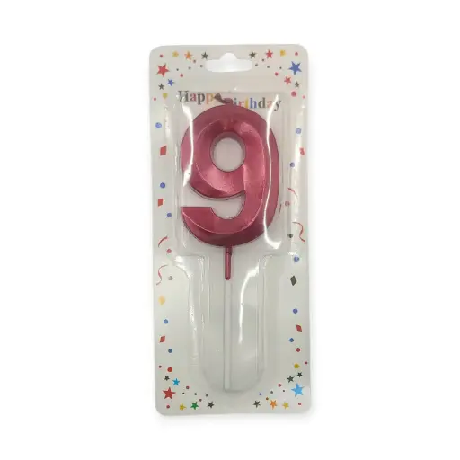 Large Auraglow Birthday Number Red Candle 9