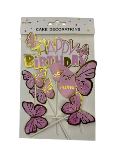 Rainbow Happy Birthday Cake Topper Pink