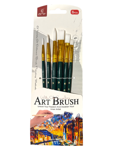 Artist Brush Set: Nylon Hair Shimmer 3 Series Soft-Grip 6 pcs Wooden Handle.