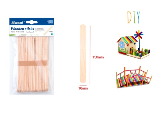 DIY wooden sticks 6"*0.70"/150mm*18mm (50pcs) (Alsuomi)