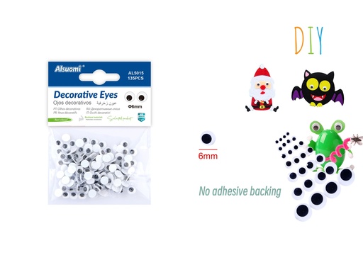 Decorative Googly eyes 6mm 135pcs (no adhisive backing) (Alsuomi)