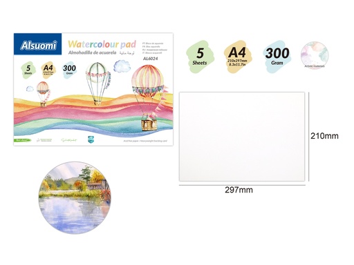 Watercolour pad 5 sheets A4size 300g (Alsuomi)