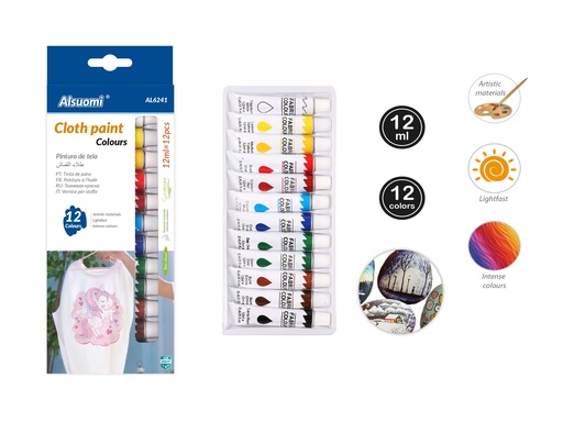 Cloth paint colours 12ml*12colours (Alsuomi)