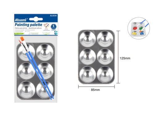 Rectangular Painting palette with 2 paint brushes 125mm*85mm/ 5*3.3" (6 grids) (Alsuomi)