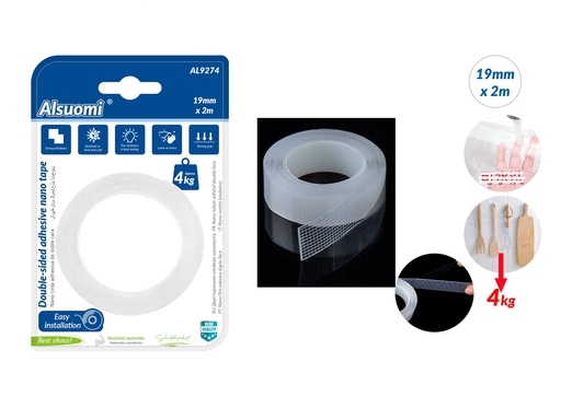 Double-sided adhisive nano tape 19*2m/ 0.74* 6.5' Clear (Alsuomi)