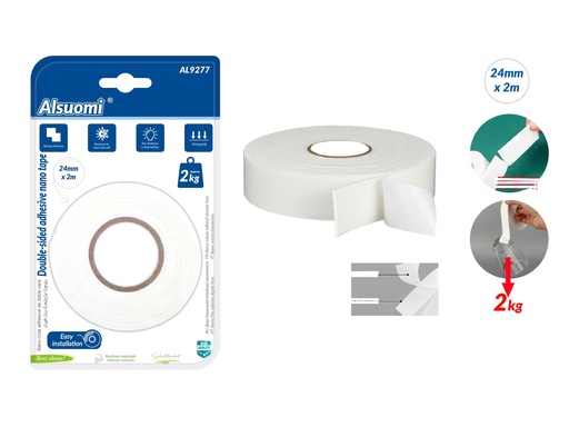 Double-sided adhisive nano tape 24mm*2m/ 0.94* 6.5' White (Alsuomi)