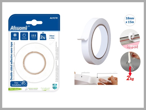 Double-sided adhisive nano tape 18mm*15m/ 0.70"*50' White (Alsuomi) 