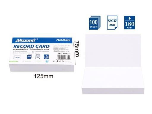 Record card / index card 75*125mm/ 3"*5" (100 sheets) (Alsuomi)
