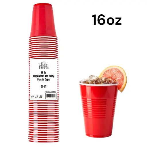 Red Plastic Cups - 16oz 50pcs fun fiesta (shrink wrap plastic)