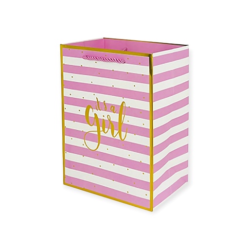 It's A Girl  Medium Gift Bag Pink Stripe